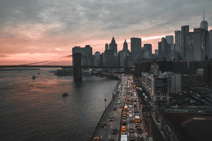 City skyline of Manhattan at sunset