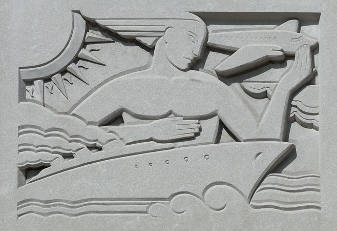 “Transportation & Distribution of the Mail" Stone Sculpture, Providence, Rhode Island
