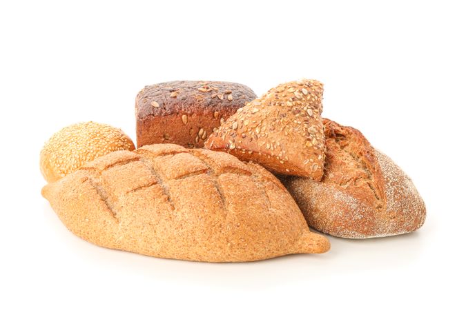 Bunch of bakery products isolated on blank background