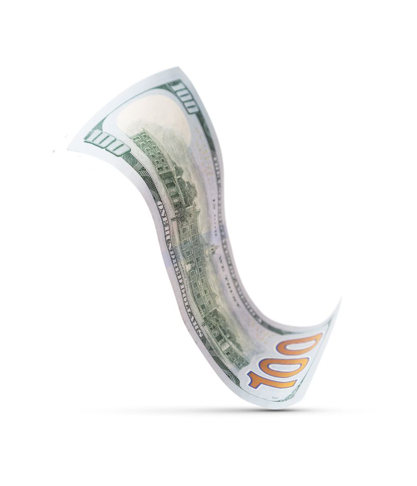 One Hundred Dollar Bill Floating Down To Surface with Drop Shadow