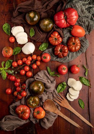 Salad ingredients on board and napkin