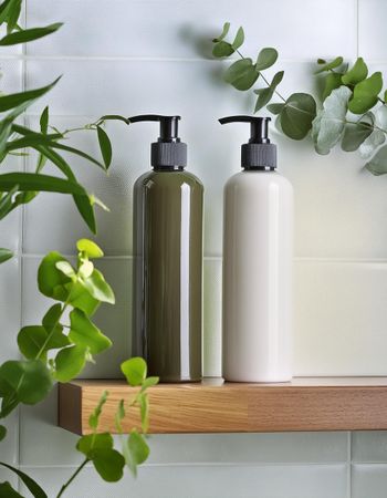 Shampoo bottles in the bathroom