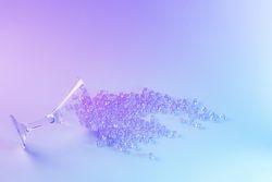 Toppled martini glass with pink glitter in vibrant bold gradient holographic colors