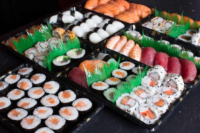Tasty sushi served in a table