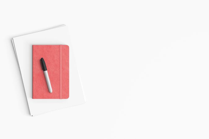 Modern workspace with, paper and notebook copy space