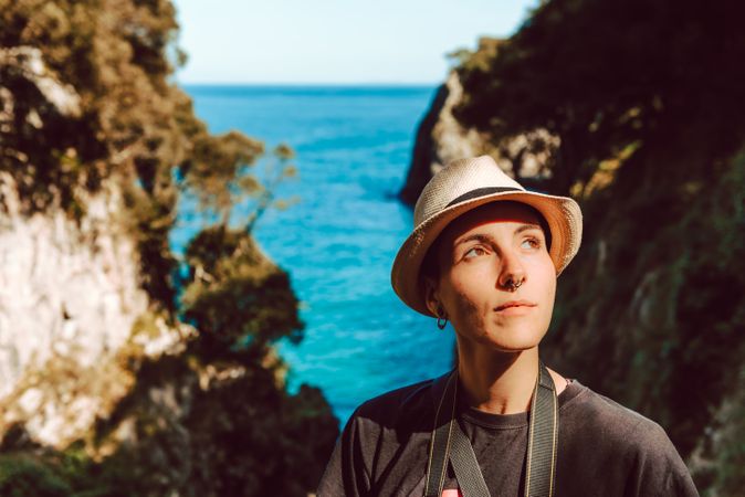 Female tourist contemplating landscape on daytime