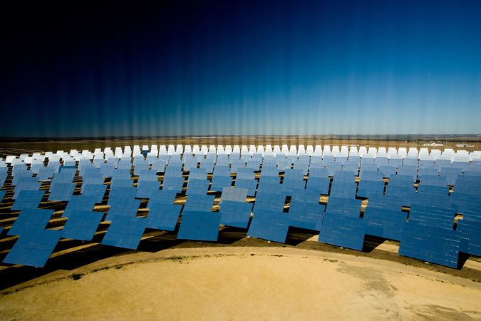 Solar panel reflecting sunbeams