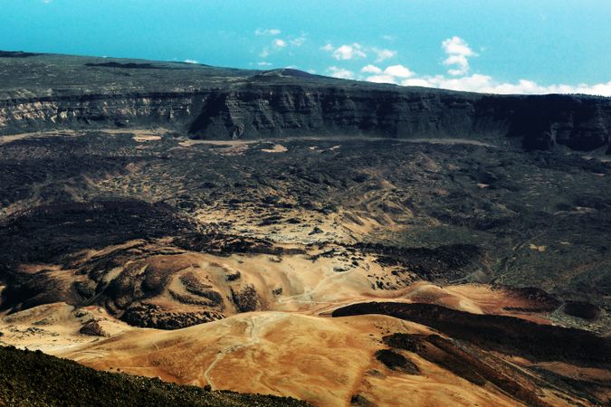 Volcanic landscape in wild deserted area