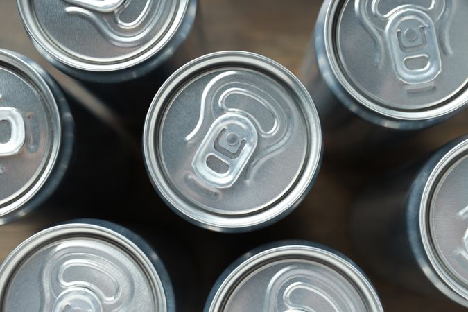 Concept of drink, blank cans, top view