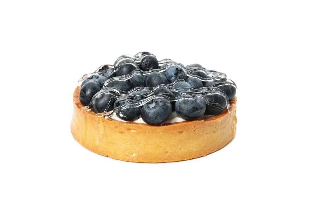 Tasty blueberry pie isolated on light background