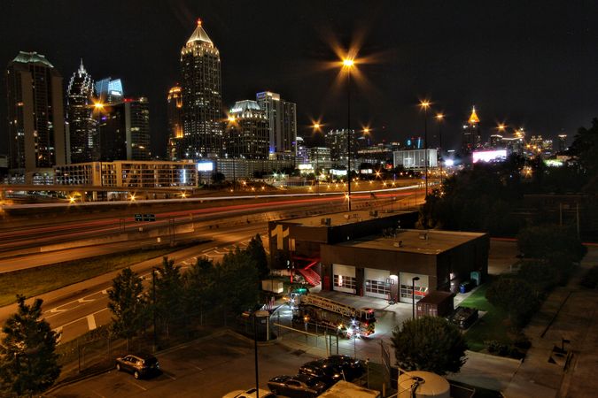 Atlanta cityscape at night in Georgia, US