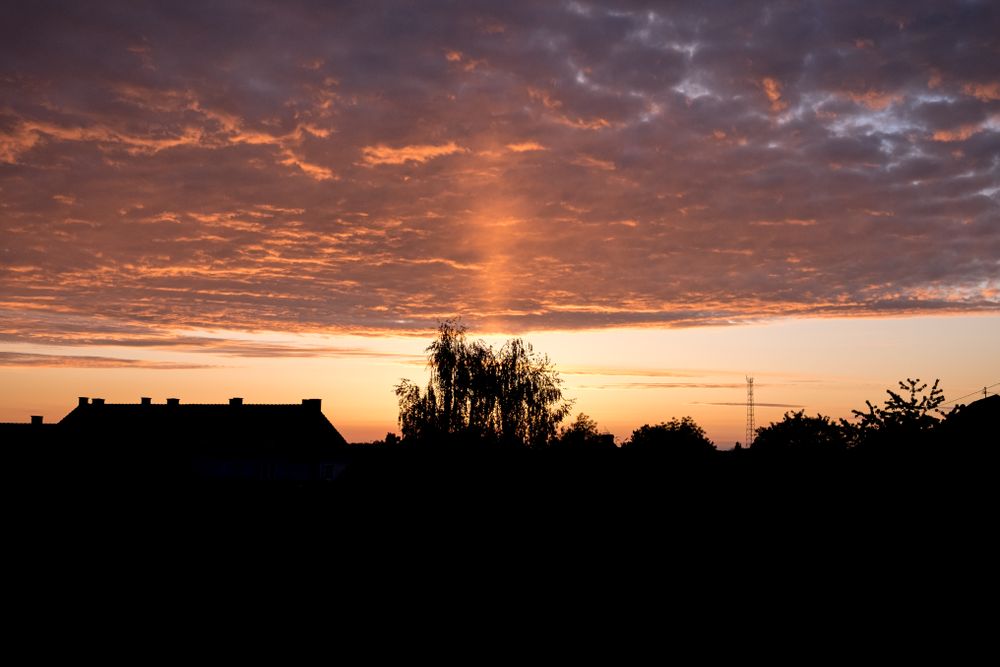 Orange golden sky over rooftops