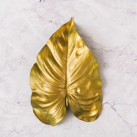 Golden leaf on marble background