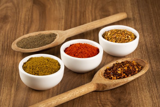 Variety of spices and seasonings on the table.
