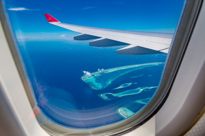 View of Maldives island from the airplane