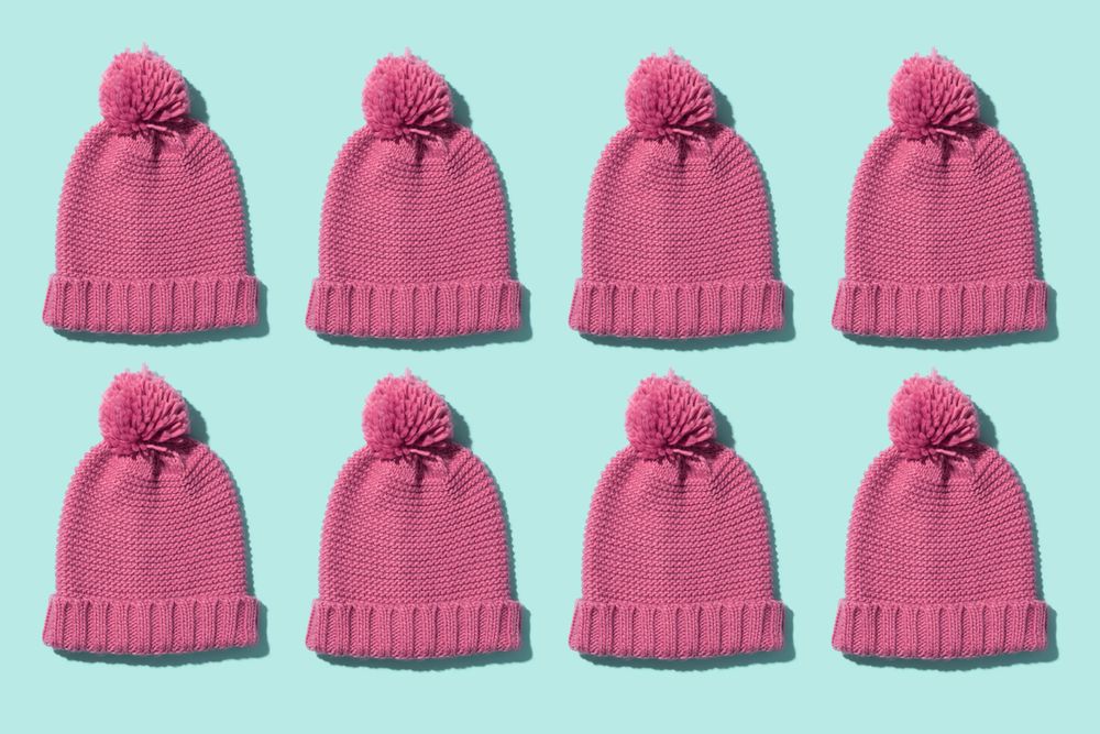 Beanies on aqua background