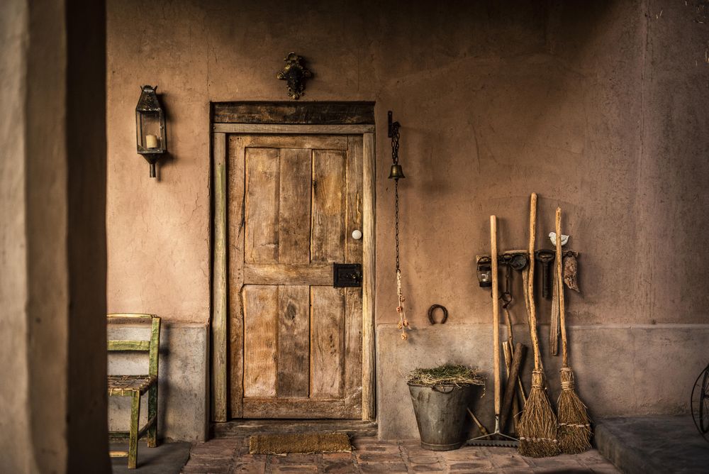 Wooden front door at house entrance