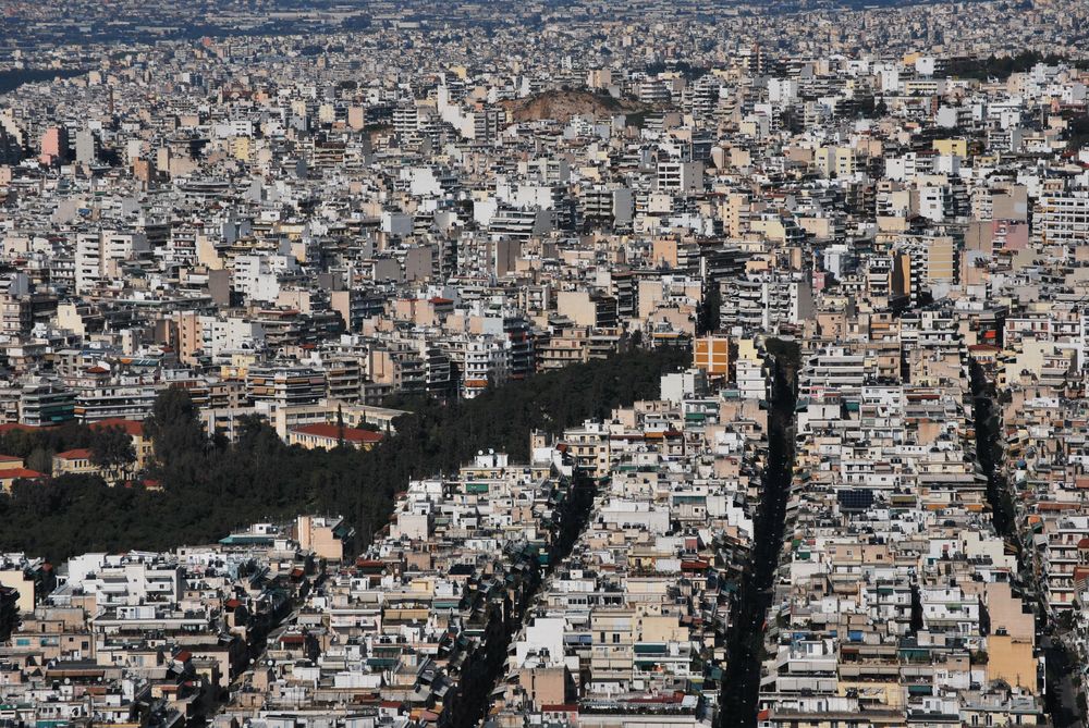 High-angle view of cityscape in Athens, Greece during daytime