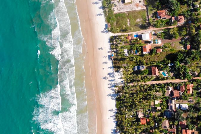 Aerial view of a town by the sea in Brazil