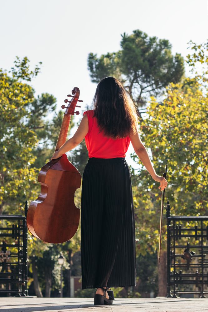 Female musician with her cello.