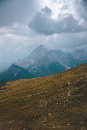 Pasture on hills during cloudy weather