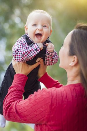 Little Baby Boy Having Fun With Mommy Outdoors