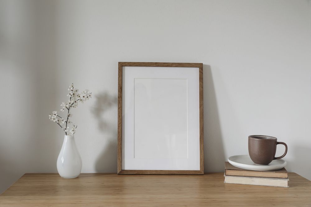 Vertical wooden picture frame, poster mockup