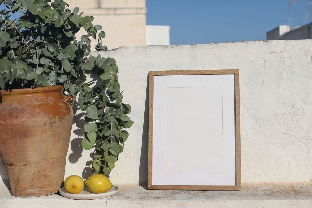 Blank vertical wooden frame picture mock up.