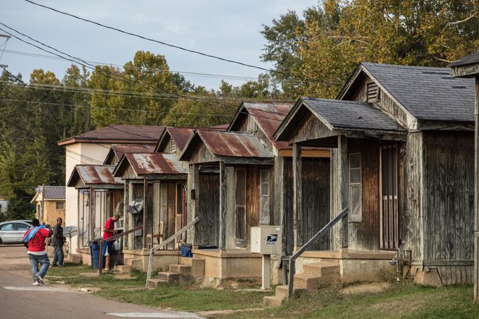 Row of wooden houses in Grenada, Mississippi