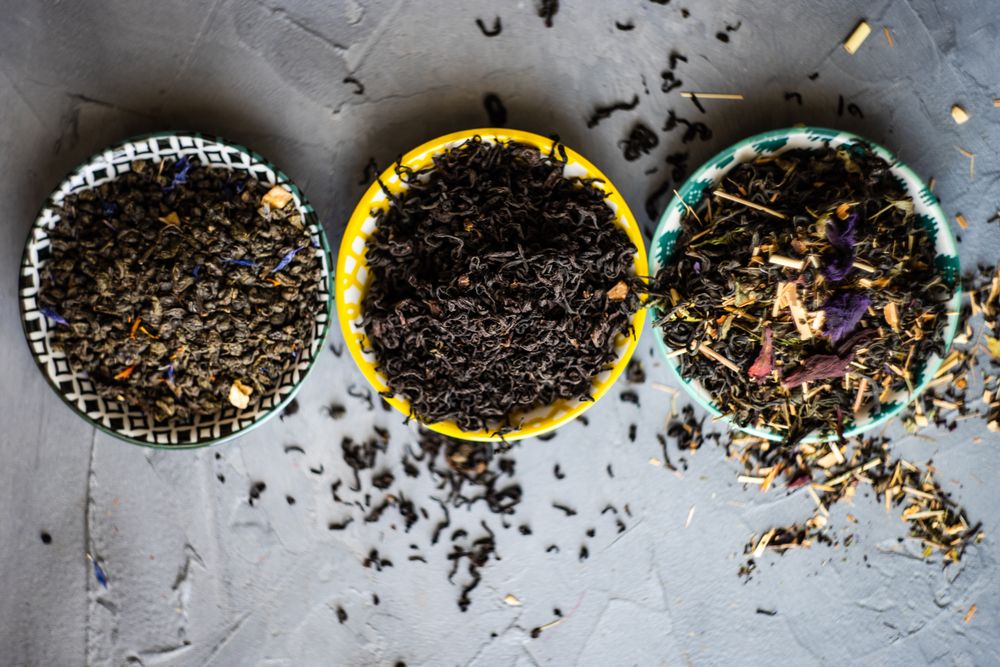 Three bowls of tea leaves