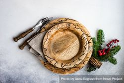 Rustic Christmas table setting with fir on marble table 4A1r84