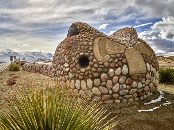 One of two huge, nearly 200-foot-long rattlesnake sculptures in Albuquerque, New Mexico