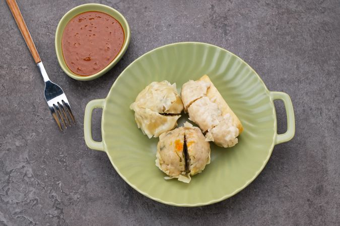 Siomay Bandung or Shumay or steamed dumplings with boiled tofu.