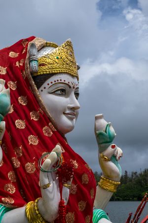 Red veiled Laksmi statue