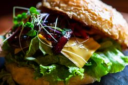 Close up of American hamburger cheese and lettuce
