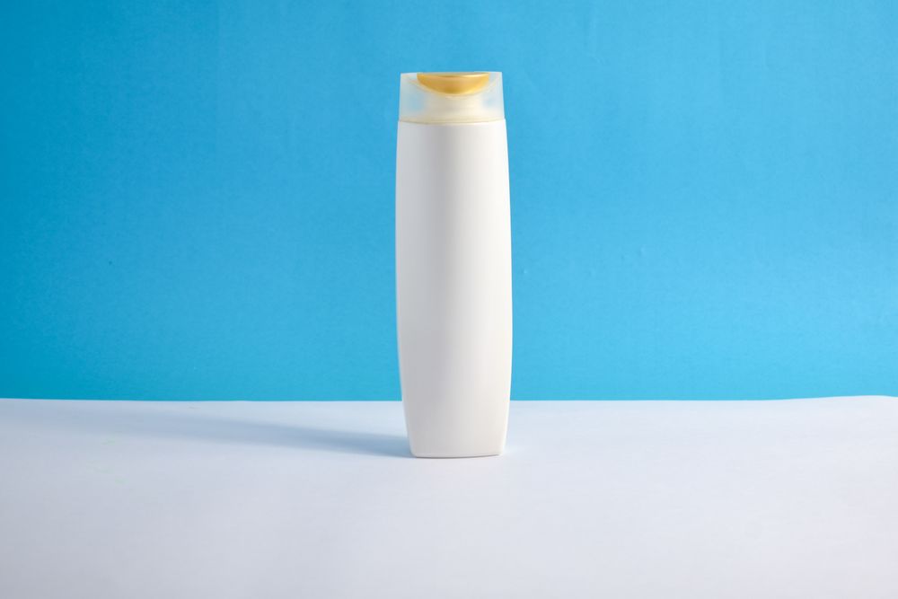 Body wash bottle mock up in blue room