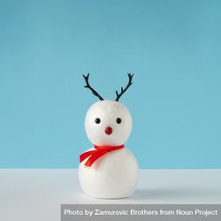 Snowman on bright blue background with reindeer nose and antlers 4Ml7x5