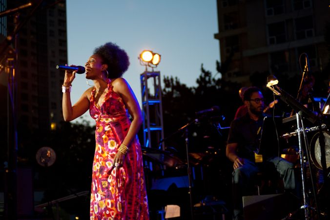 Los Angeles, CA, USA - July 12, 2012: Nailah Porter performing on stage with band