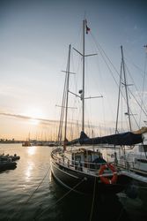 boat on water in port in sunny day