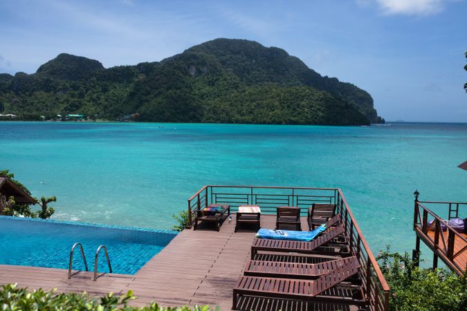 Terrace with pool at seaside