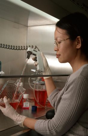 Bethesda, MD - USA, July 2002: An Asian female scientist conducting research in a laboratory