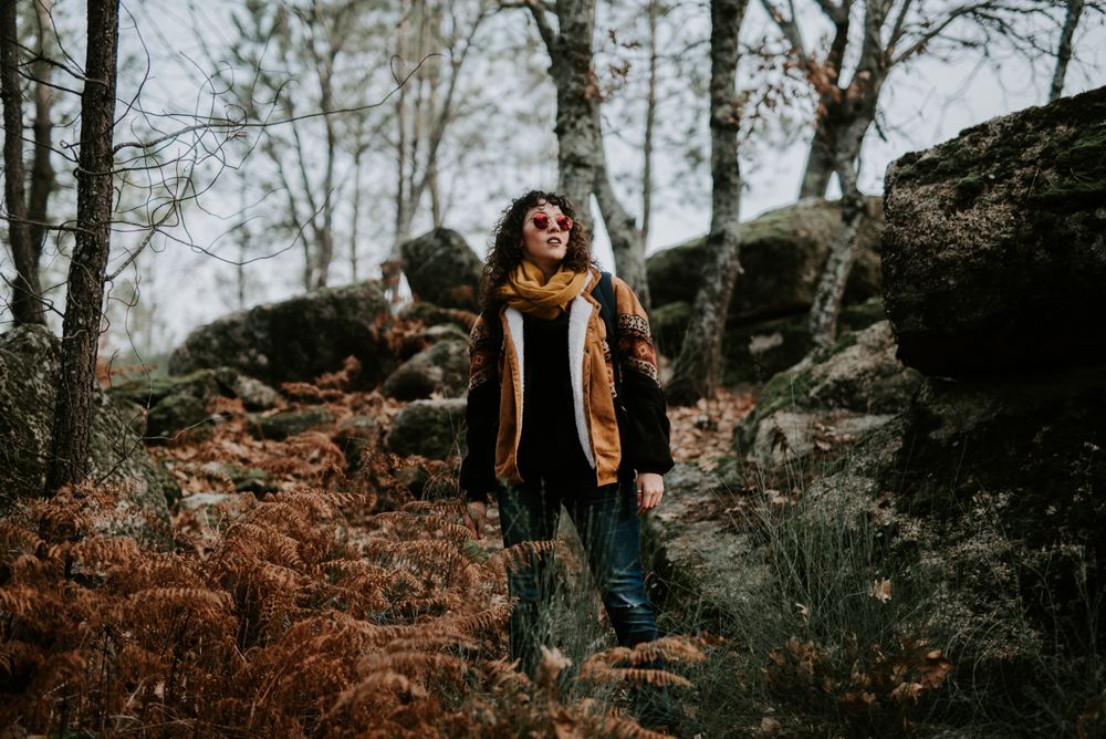 Young female hiking in forest