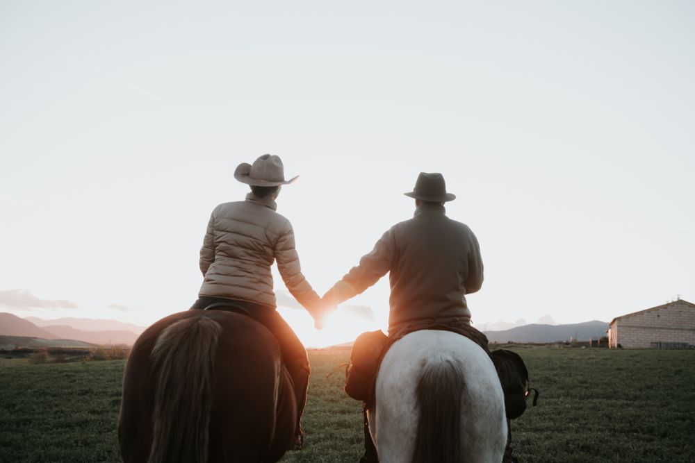 People on horses holding hands