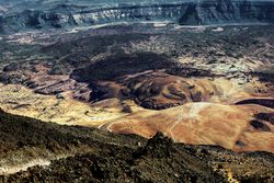Volcanic landscape in wild deserted area