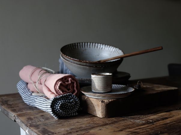 Vintage kitchenware on table