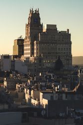 View of city buildings in sunlight