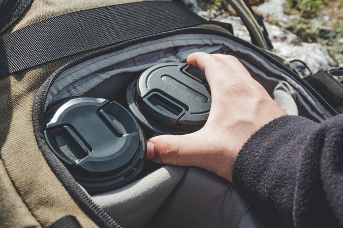 Photographer backpack with lenses