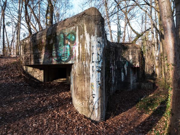Old port, abandoned buildings, bridges, graffiti on the walls of houses in Strasbourg