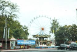 Blurred image of autumn city landscape, street
