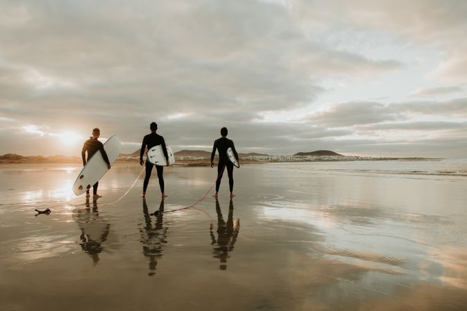 People with surfboard walking near sea